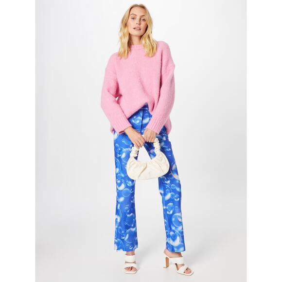 HOUSE OF SUNNY Fantasia Flare Pants Womens 6 Blue Bubble Print High Rise Stretch - Picture 1 of 16